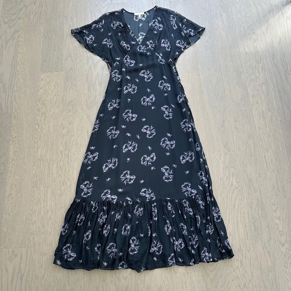 LoveShackFancy Kover Navy Midnight Blue Bow Print Dress - Size 8 - EUC - Picture 2 of 12